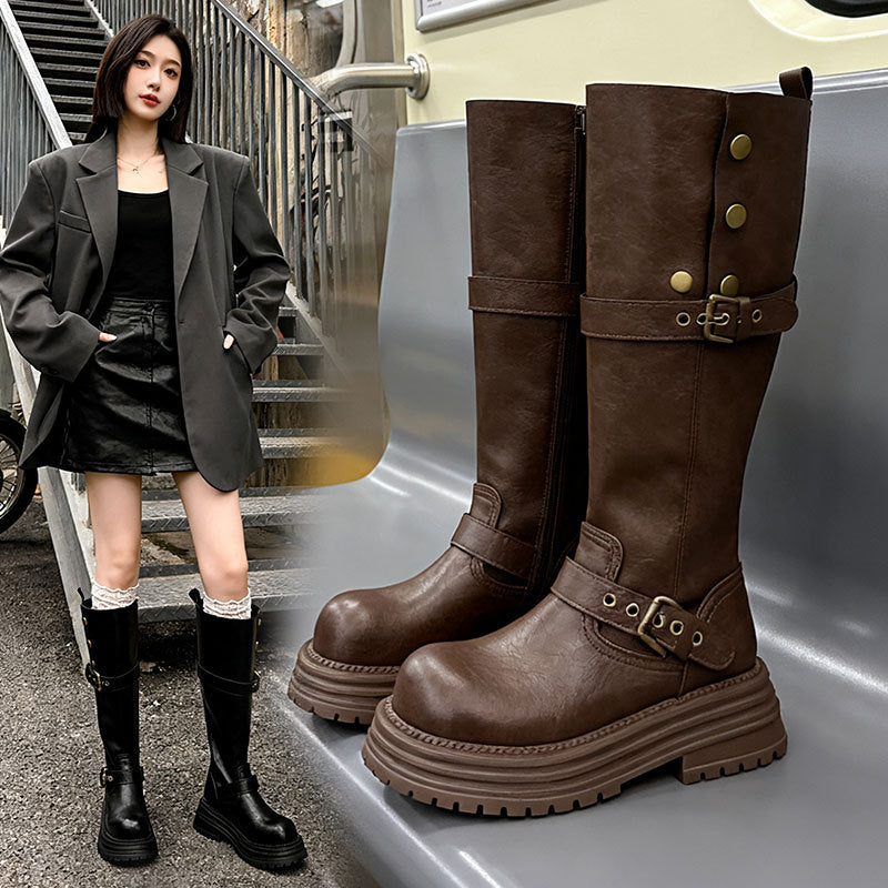 Women's Fashionable Retro Chunky-Heel Knee-High Boots