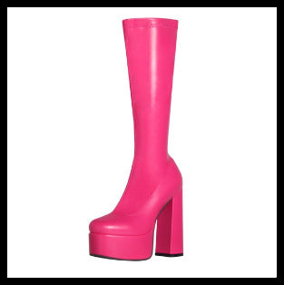 High-elasticity Mid-calf Womens Leather Boots With A Leopard Print