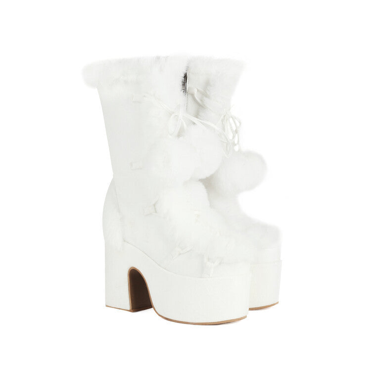 Womens Fashion Mid-Cut Furry Boots