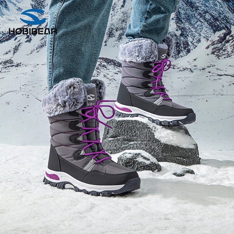 Warm Wide-toe Shoes Womens Mid-height Soft-soled Faux-fur Snow Boots For Winter