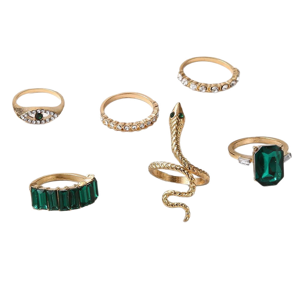 6-Piece Diamond-Encrusted Emerald Green Snake-Style Jewelry Set