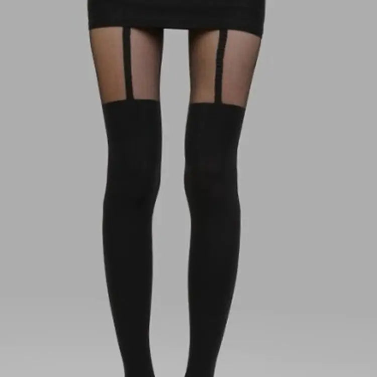 Spring Fake Suspenders Stitching Thigh High Pantyhose