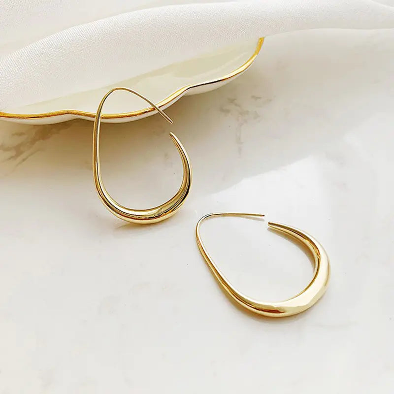 Silver Needle Metal Circle Earrings - Minimalist Style