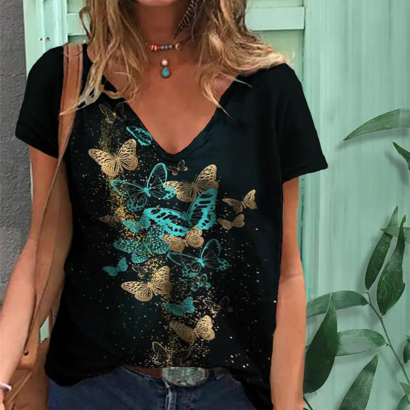 3D Printed Summer V-Neck T-Shirt for Men