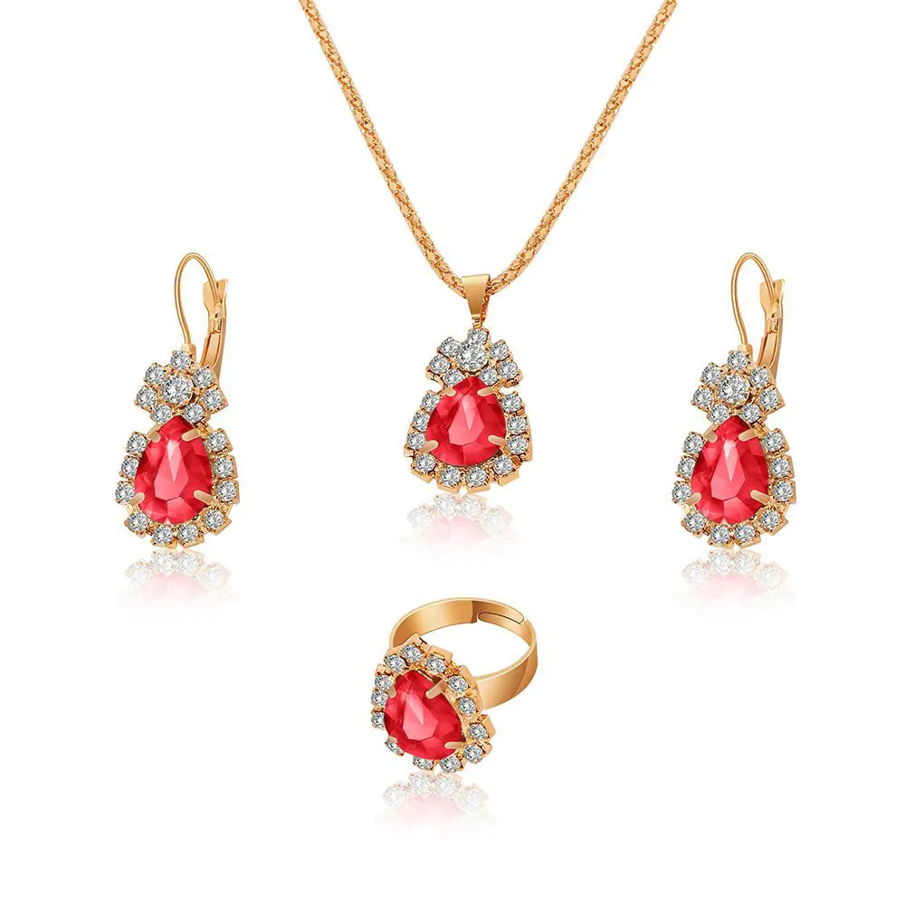 Manufacturer's Ins Water Droplet Rhinestone Jewelry Set