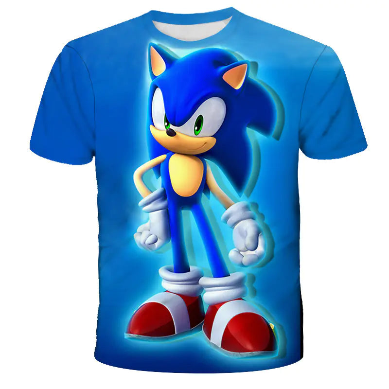 Kids' Summer T-Shirt with 3D Anime Print, Round Neck