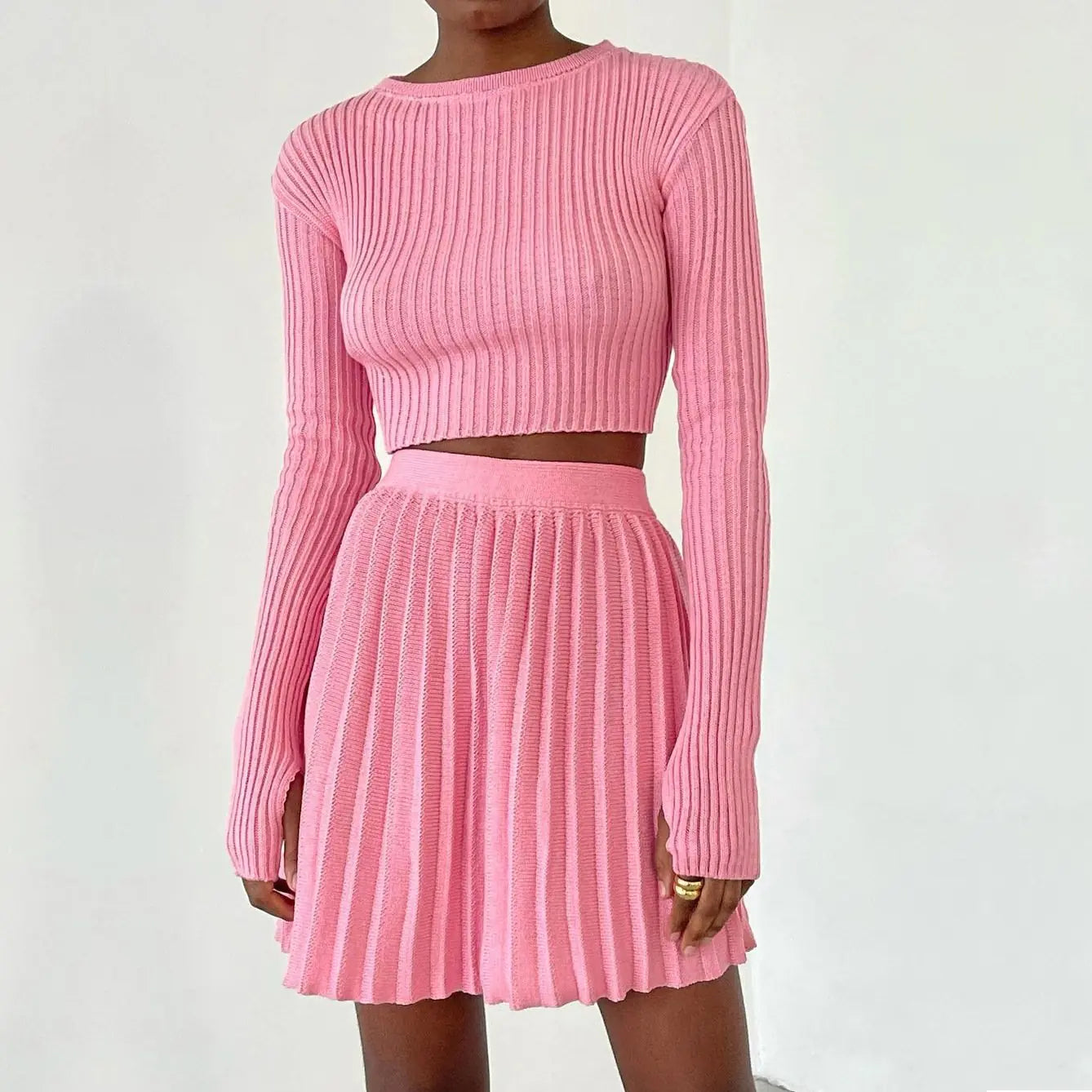 Women's Knitted Short Skirt and Sweater Set