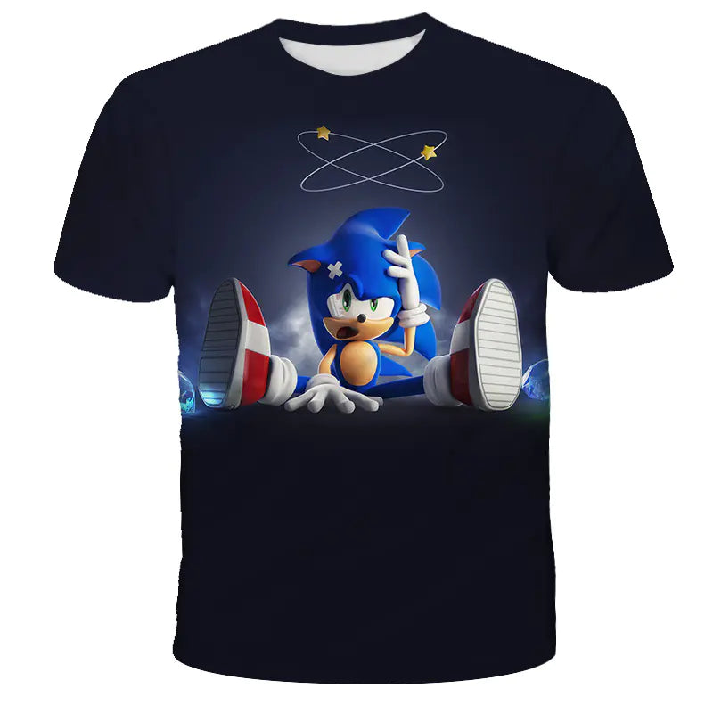 Kids' Summer T-Shirt with 3D Anime Print, Round Neck