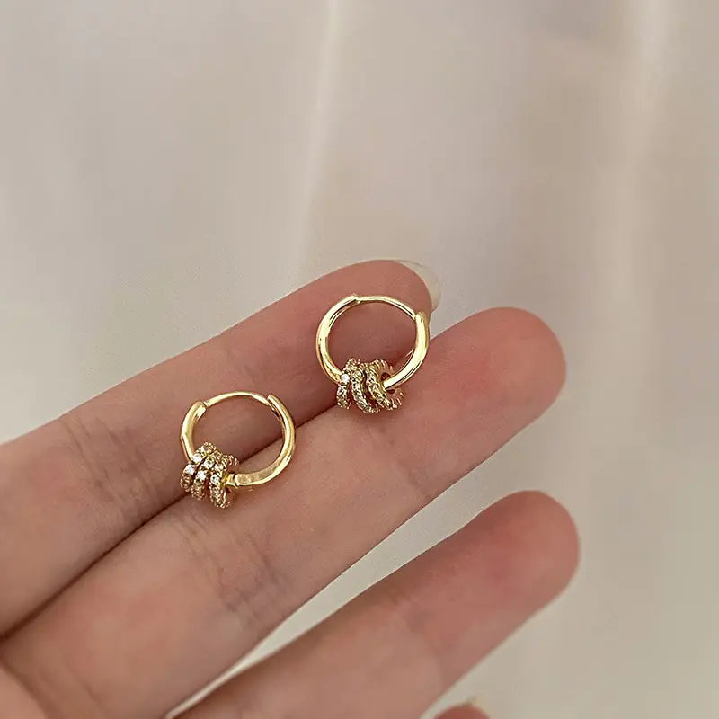 Silver Needle Metal Circle Earrings - Minimalist Style
