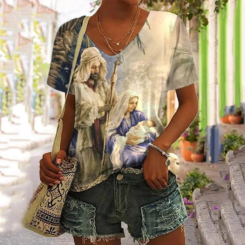 3D Printed Summer V-Neck T-Shirt for Men