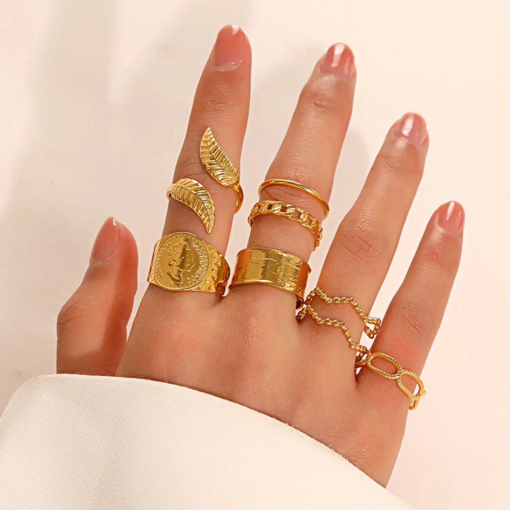 Fashionable 18K Gold-Plated Adjustable Steel Ring